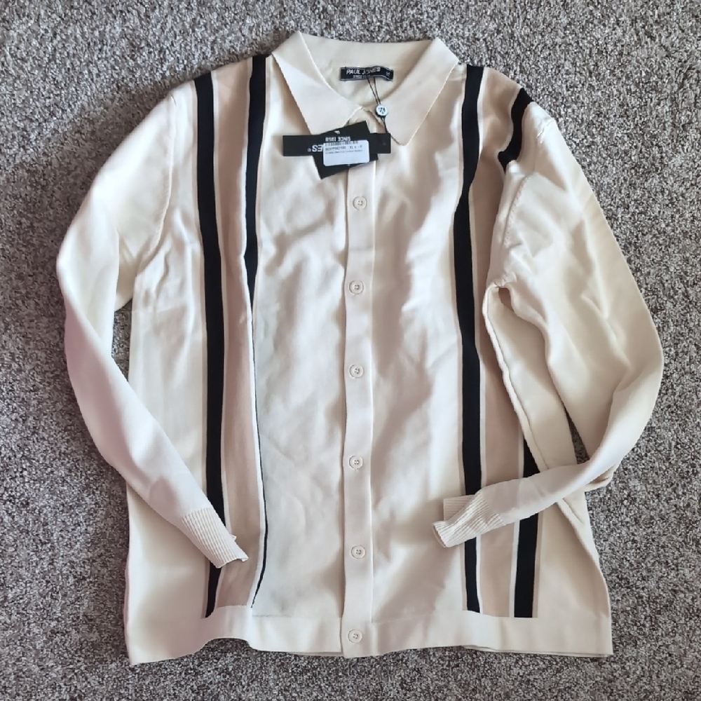Cream and Black Striped Button-Up Shirt